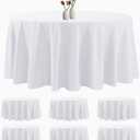 6 Pack Round Tablecloth 132 Inches White Table Cloth Stain and Wrinkle Resistant Washable Polyester Fabric Table Cover for Party, Wedding and Banquet Decoration