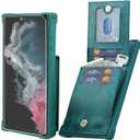 VANAVAGY Compatible for Galaxy S23 Ultra Wallet Case with Credit Card Holder, PU Leather Magnetic Clasp Kickstand Flip Phone Case Cover with Coin Pocket Screen Protector, Midnight Green
