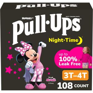 Pull-Ups Girls' Night-Time Potty Training Pants, Size 3T-4T, 108 Count