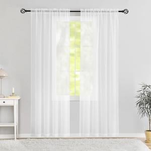 Semi Voile White Sheer Curtains 84 Inches Long 2 Panels Rod Pocket Window Treatment for Living Room Bedroom Dining Room(White 9x4ft)