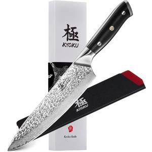 KYOKU Chef Knife - 8"- Shogun Series Japanese Style VG10 Steel Core Hammered Damascus Blade Kitchen Knife - with Sheath & Case