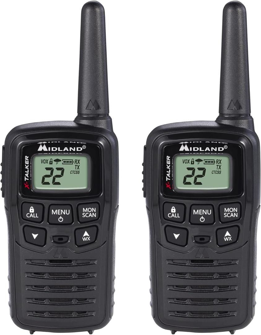 Midland T10 X-TALKER Two-Way Radios - 22 Channels - Long Range Walkie-Talkies, 38 Privacy Codes - Best Family Camping Radio - 2 Pack (Black)