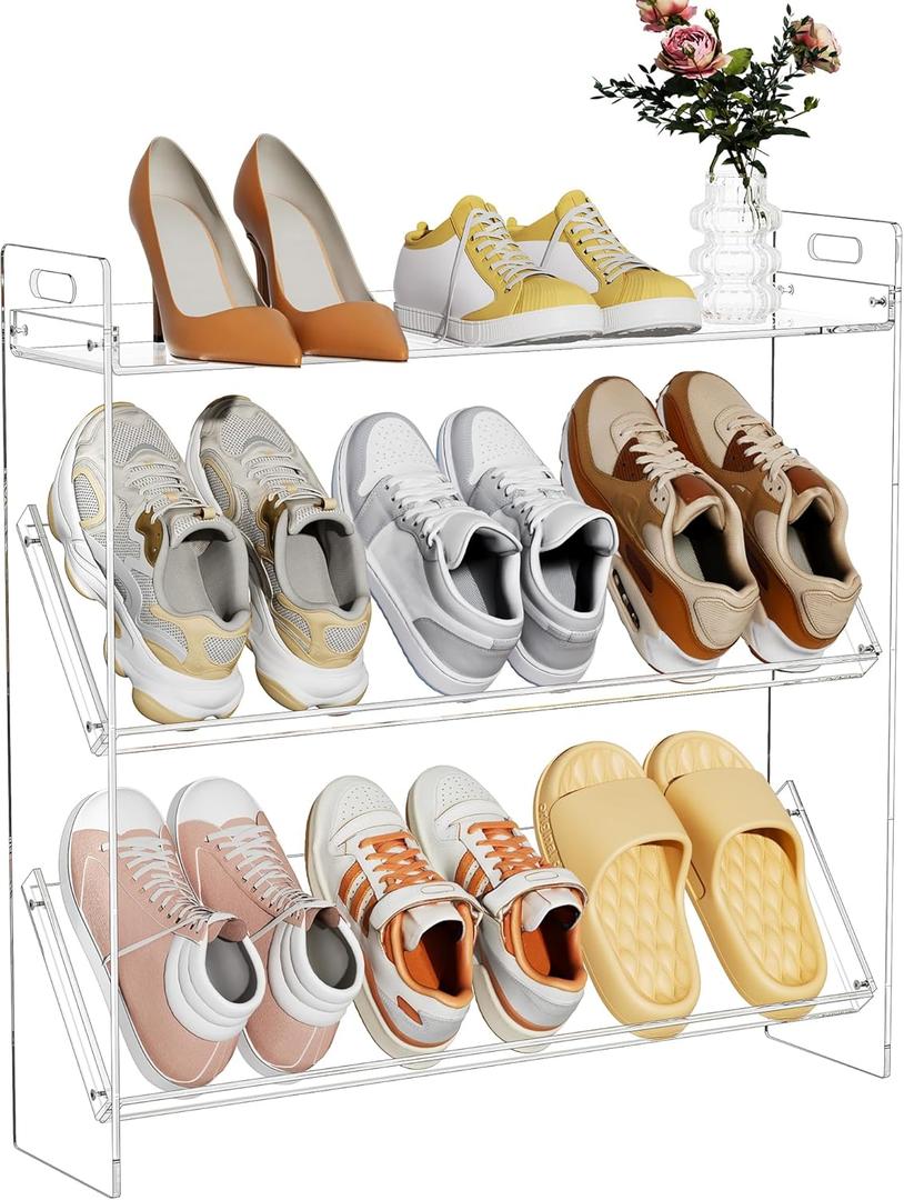 Acrylic Shoe Rack 3-Tier Clear Shoe Organizer for Closet, Shoe Shelf Storage for Entryway (Clear, 27.56.727)