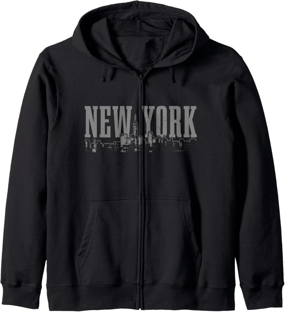 New York City Skyline NY Vintage NYC Zip Hoodie, 2XL