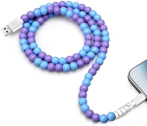 Aolcev for iPhone Charging Cable 3.3FT [MFi Certified] 66W Fast Charger Cord Cute Beaded Phone Charger Cord USB A Charging Cable for iPhone 14 13 12 11 Pro Max 8 7 6 Plus iPad Pro/Air/Mini Blue Purple, Pack 3