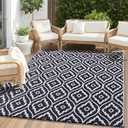 OLANLY Outdoor Rug 5x8 ft Waterproof, Outdoor Plastic Straw Rug with Geometric Pattern Clearance, Reversible RV Mat for Patio, Camping, Balcony, Deck, Backyard, Black & White