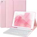 AHYWTAN Keyboard Case for iPad 9/8/7th Gen 10.2,Case with Bluetooth Keyboard for iPad 9th Gen with Pencil Holder,Pink-W