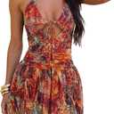 OYOANGLE Women's Halter Sunset Mini Dress Summer Beach Vacation Sundress (Brown, S)