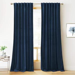 RYB HOME Velvet Curtains 96 inches - Blackout Curtains for Living Room,Thermal Insulated Noise Reducing Panels Luxury Vertical Sense Window Decor for Party Backdrops, Navy Blue, W52 x L96, 2 Panels