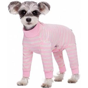 Dog Striped Recovery Suit, Puppy After Surgery Onesie for Female Male Dogs, Dogs Cats Long Sleeve Pajamas Bodysuit, Surgery Abdominal Wound Bandages Clothes, Dog Pant for Shedding Skin Disease, Large