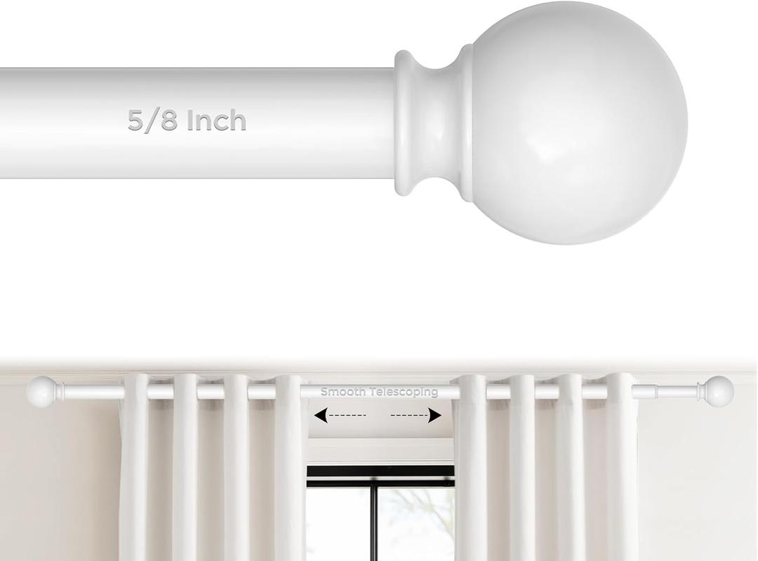 White Curtain Rod for Windows 18-45 Inch, 5/8 Inch Small Window Treatment Rods, Short Adjustable Splicing Drapery pole, White