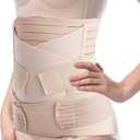 TiRain 3 in 1 Postpartum Belly Support Recovery Belly/Waist/Pelvis Belt C Section Postpartum Belly Wrap Band Corset waist trainer (One Size, Nude)