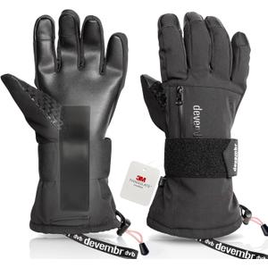 devembr Snowboarding Gloves with Wrist Guards, Ski Gloves Touchscreen (Large, Black)