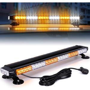 Linkitom 28.5" 54 LED Strobe Light Bar, High Intensity Amber/White Double Side Flashing Emergency Warning Light with Magnetic Base for Vehicles, Tow Trucks, Construction, Pickup, Safety