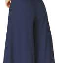 ROYLAMP Women's Summer 2 Piece Outfits Round Neck Crop Basic Top Cropped Wide Leg Pants Set Jumpsuits Navy Blue XS