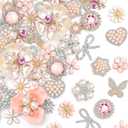 Giegxin 48 Pcs Rhinestone Buttons for Crafts Clothes Faux Pearl Embellishments Pink Butterfly Rhinestone Flower Buttons Vintage Women Pearl Brooch for Jewelry Making, DIY, Bags Shoes Supplies