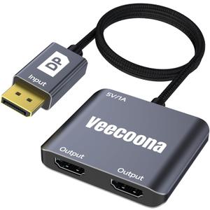 DisplayPort to Dual HDMI Adapter 1 in 2 Out | 4K60Hz, DP Source to HDMI Splitter Extended Display port splitter for Dual monitors, for Desktop, Laptop, NVIDIA, AMD Graphics Card - MACOS Not Support MST