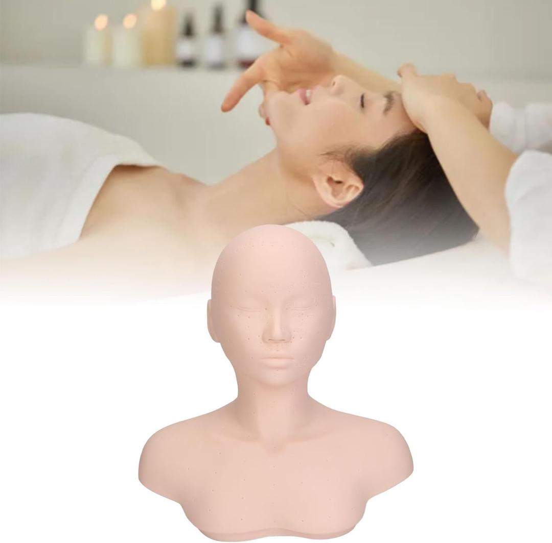 Esthetics Mannequin Head with Shoulders, Cosmetology Mannequin Head with Acupuncture Points, Soft PVC Mannequin Head for Facials Massage, Wigs Hat Display, Makeup Practice