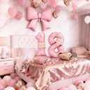 Dusty Pink Balloon Number 18 for 18th Birthday Decorations Girls, Retro Blush Pink Gold Cream Latex Balloons with Large Bow Heart Foil Balloons for Boho 18 Year Old Birthday Anniversary Party Decor