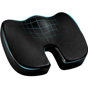 YOUFI Leather Seat Cushion for Office Chair, Ergonomic Support Memory Foam for Long Sitting, Sciatica & Tailbone Pain Relief Pillow for Desk Chair, Car Seats & Gaming Chairs