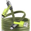 4-in-1 USB-C Cable (6ft), 100W USB-C Charger Cable with Hook-and-Loop Fastener and Cable Management, USB-C Cable/Fast Charging for MacBook, iPad, iPhone, Samsung, Green