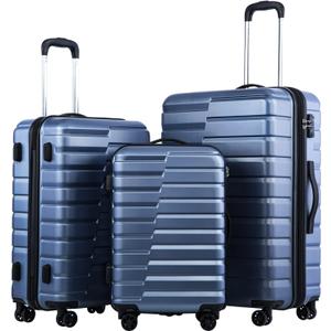 COOLIFE Expandable Suitcase PC ABS TSA Luggage 3 Piece Set Lock Spinner Carry on, Blue 