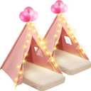 2 Pack Kids Teepee Tent with Mattress,Fitted Sheet,Light String,Washable Natural Cotton Toddler Play Tent for Girls Boys Indoor Outdoor Sleepover Slumber Birthday Party(Pink)