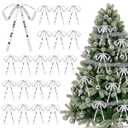 Suncalla 24 Pcs 5" Disco Christmas Tree Bows Decorations Silver Bulk, Mirror Sequin Glitter Ribbon Bow Ornaments for Disco Ball Theme Tree Holiday Xmas Holiday Wreath Fireplace Garland Party Home