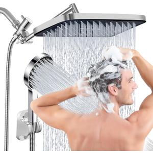 Shower Head,14" High Pressure Shower Combo,Rainfall Shower System with Handheld Spray,All Metal 3-Way Diverter & 6ft Hose,Anti-Clog Nozzles,Easy to Install in Bathrooms-Chrome