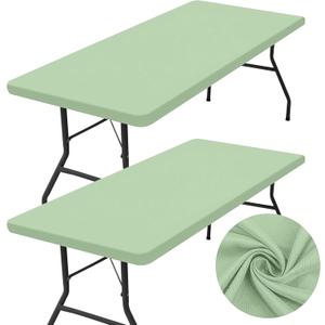 homing 2 Pack Rectangle Table Cloth, Elastic Fitted Fabric Tablecloth Fits for 6 Foot Folding Tables, Washable Table Cover for Picnic, Camping, Indoor, Outdoor, Easter (Green, 30" x 72")