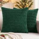 MIULEE Pack of 2 Dark Green Corduroy Decorative Pillow Covers 16x16 Inch Soft Boho Striped Throw Pillow Covers Modern Farmhouse Home Decor for Sofa Living Room Couch Bed