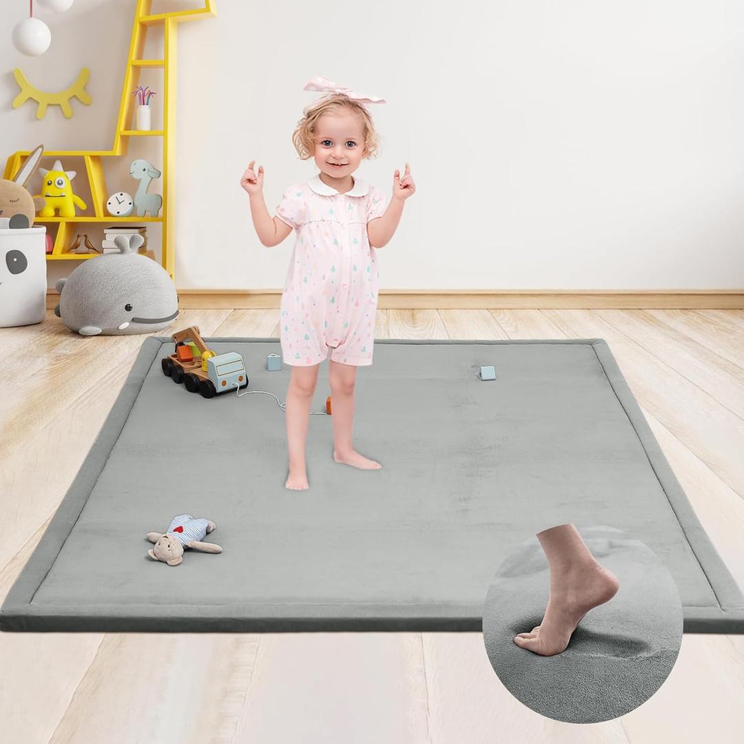 ACOMOPACK Baby Floor Play Mat,1.3" Thick Memory Foam Baby Crawling Mat,Coral Velvet Playmats for Tummy Time,Non-Slip Nursery Rug for Toddlers,Infants, Kids(39"59"1.3",Light Gray)