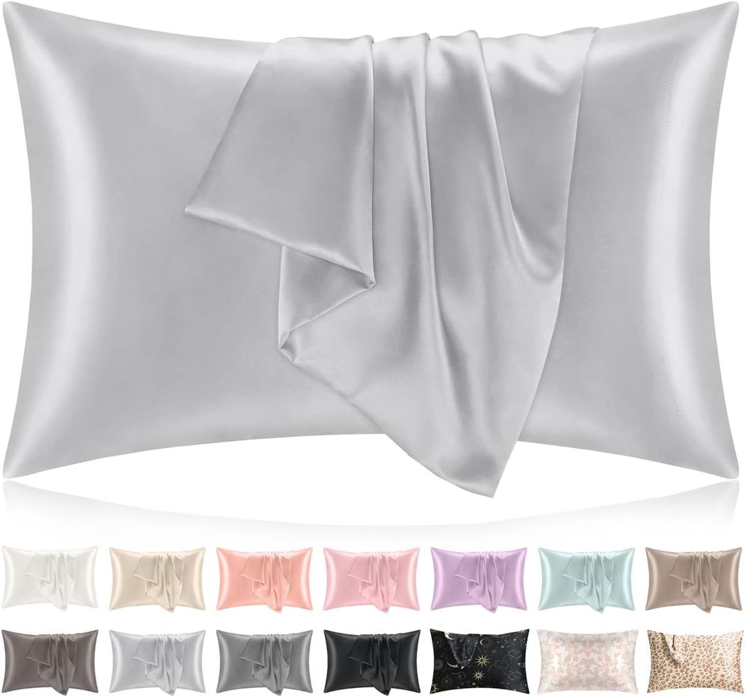 Softhour Silky Pillowcase Premium Satin Pillow Cases with Zipper Closure for Hair and Skin, Standard Size 20 x 26 Inches, Gifts for Women Men, Silver Gray