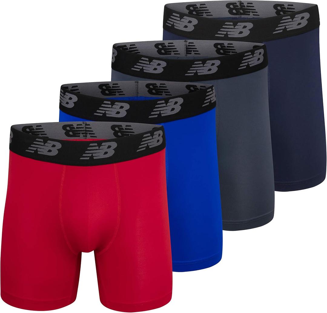 New Balance Men's Mesh 5" No Fly Boxer Brief (4 Pack) (Medium, Team Royal/Team Red/Pig/Thunder)
