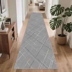 TTelephant Runners for Hallways Ultra Non-Slip 2x10 Long Runner Rugs Washable Modern Tear and Stain Resistance No Pile Lightweight Rug Runners for Entryway, Kitchen, Walkway, Entrance, Light Gray