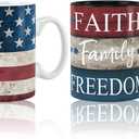 Whaline 2Pcs Patriotic Mugs 4th of July Ceramic Cups Vintage American Flag Stars Stripes Print Drinking Mugs Coffee Cups for Independence Day Home School Office Table Centerpieces Housewarming Gift