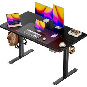 Huuger 48 x 28 Large Electric Standing Desk, Height Adjustable Desk, 27.6" Deep Desktop, Stand up Gaming, 2 Hooks, 3 Preset Heights, for Home Office, Black
