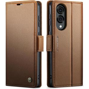 QLTYPRI Wallet Case for Samsung Galaxy S25 Edge, Premium PU Leather Magnetic Flip Folio Case with RFID Blocking Credit Card Slots Kickstand Shockproof Protective Phone Cover - Brown