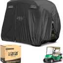 10L0L 4 Passenger Golf Cart Cover for Yamaha EZGO Club Car, 400D Polyester All-Weather Waterproof Golf Cart Storage Cover with Three Zipper Doors-Black