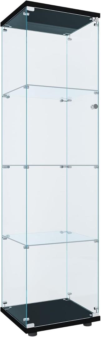 Curio Cabinet Glass Display Case for Collectibles with Door, 4 Display Shelves Showcase, 64.2Hx16.9''Lx 14.6''W Black