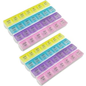 Weekly Pill Organizer - 4-Times-a-Day Pill Planner (Pack of 2) Pill Box Separates Pills & Vitamins with Daily Morning, Noon, Evening & Night Compartments, Travel Medication Reminder Monday to Sunday