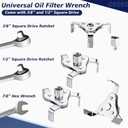 6 Pack Universal Oil Filter Wrench Adjustable, 3 Jaw Oil Filter Removal Tool Set for 2-1/2'' to 4-9/16'' 64mm - 116mm, 2 Way Efficient Ratcheting Wrench for Car Truck Motorcycle Maintenance