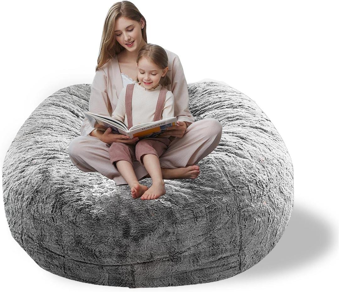 Storage Bean Bag Chair Cover(No Filler) for Organizing Plush Toys Or TextilePv Fleece Washable Large Bean Bag Chairs Cover for Adults for Living Room Bedroom Furniture (Light Grey, 5FT)