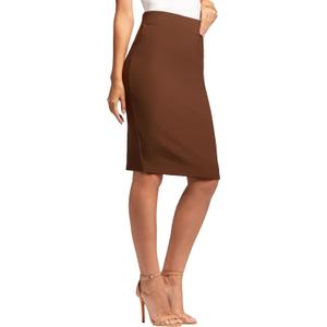 Conceited Skirts for Women - Stretch Pencil Skirt - Wear to Work - Pull On - Midi Length in Regular and Plus Size (Brown, XS)