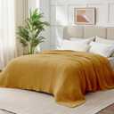 100% Cotton Muslin Blanket Twin 66" x 90", 6 Layers Breathable and Lightweight Cotton Blankets for Couch, Soft Cooling Summer Gauze Blanket for Adults All Season, Mustard