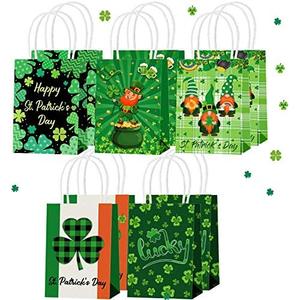 Shappy St. Patrick's Day Craft Gift Bags Irish Clover Holiday Paper Gift Bags Kraft Treat Bags Mini Candy Gift Bags Assortment Shamrock Wrapping Bags for Kids Classroom Party Favors Supplies (10 Pcs)
