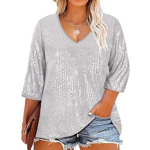 TIYOMI Plus Size Sequin Tops for Women 3/4 Sleeve Party Tunics XL