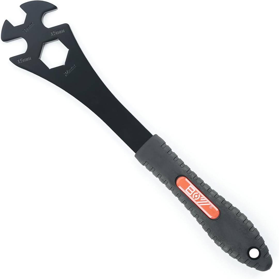 15mm Bike Pedal Wrench Removal Tool, Long Lever Bicycle Pedal Spanner, 15mm/16mm/24mm Openings (3-in-1) (Black)