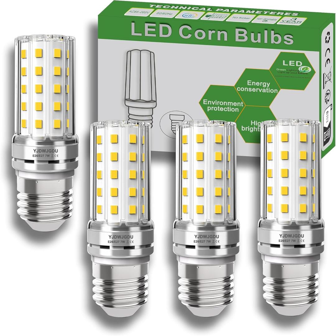 LED Corn Light Bulb E26/E27 Base 80W Equivalent 900 Lumen 4000K Natural White 7W Non-dimmable LED Corn Bulbs Pack of 4