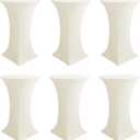 Cocktail Table Covers-Spandex Round High Top Table Cloths 6 Pack 32x43 Inch-Cream Stretch Fitted Bar Tall Tablecloth for Pub Bistro Highboy Party Event Banquet Height Folding Satnding Tables